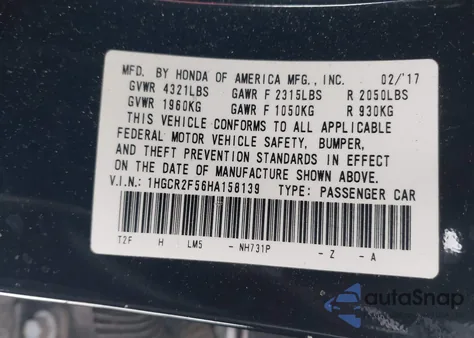 2017 Honda Accord Sport z USA, uszkodzony, nr VIN 1HGCR2F56HA158139